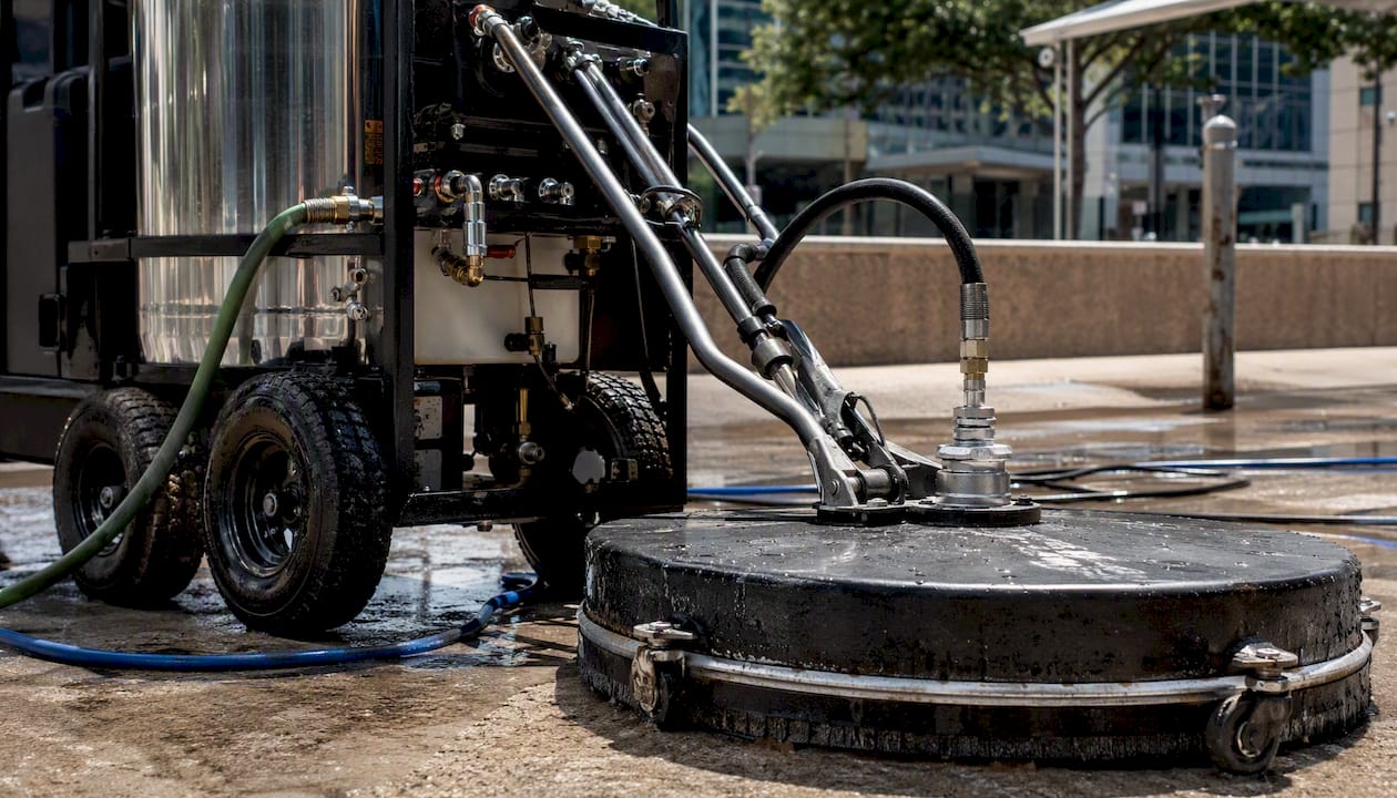 Hot-water pressure washing equipment close-up