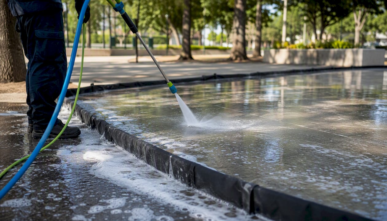 Pressure washing eco friendly cleaning in progress