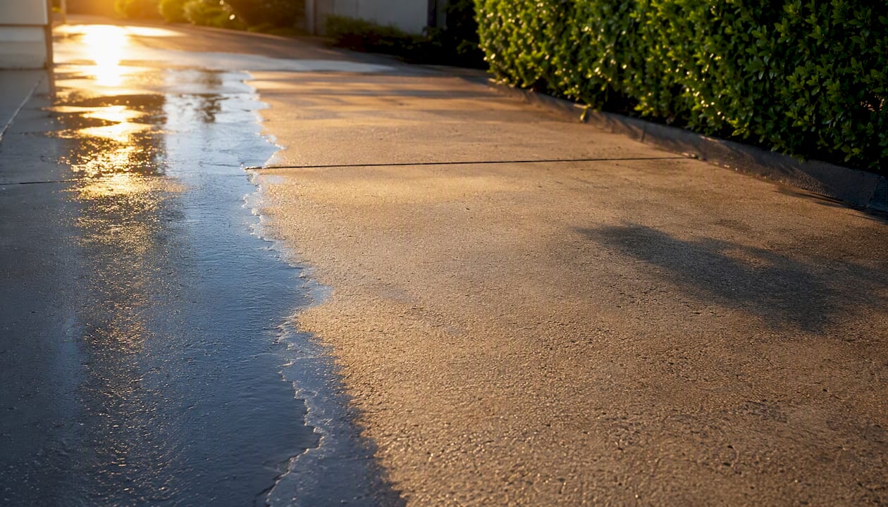 Clean concrete surface after pressure washing