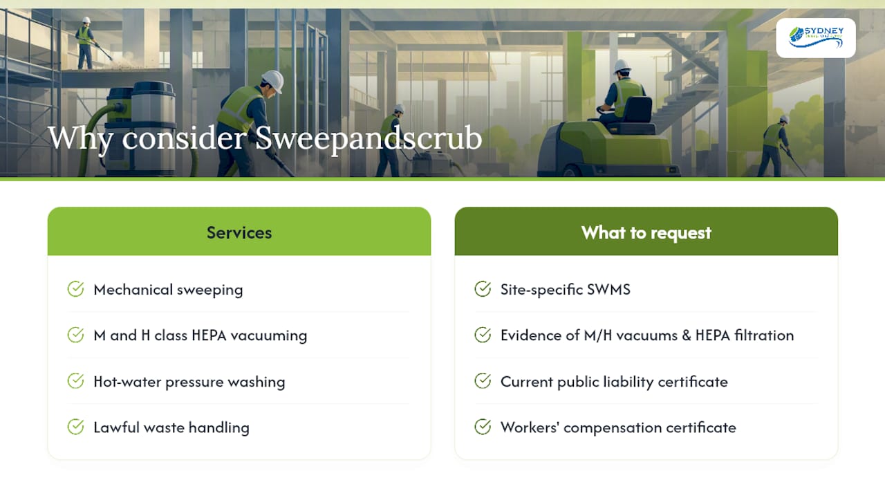 Why consider Sydney Sweep and Scrub for construction dust cleanup — overview diagram