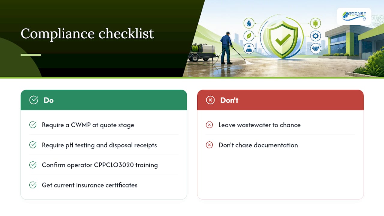 How Sydney Sweep and Scrub handles the compliance side — overview diagram
