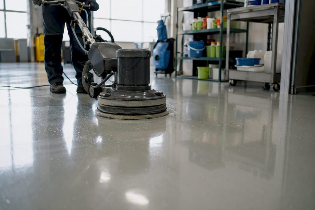Industrial cleaning pad scrubbing epoxy floor