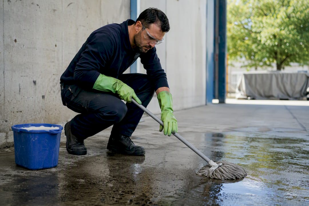 Applying dilute acid solution to concrete for efflorescence removal