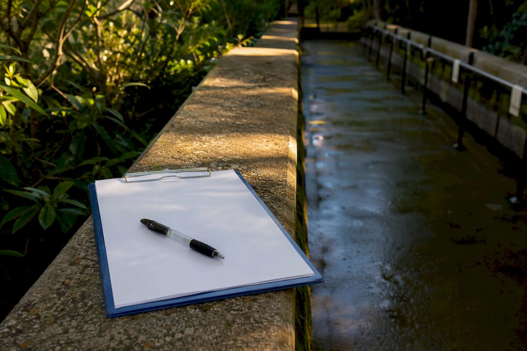 Clipboard and pen for algae treatment log