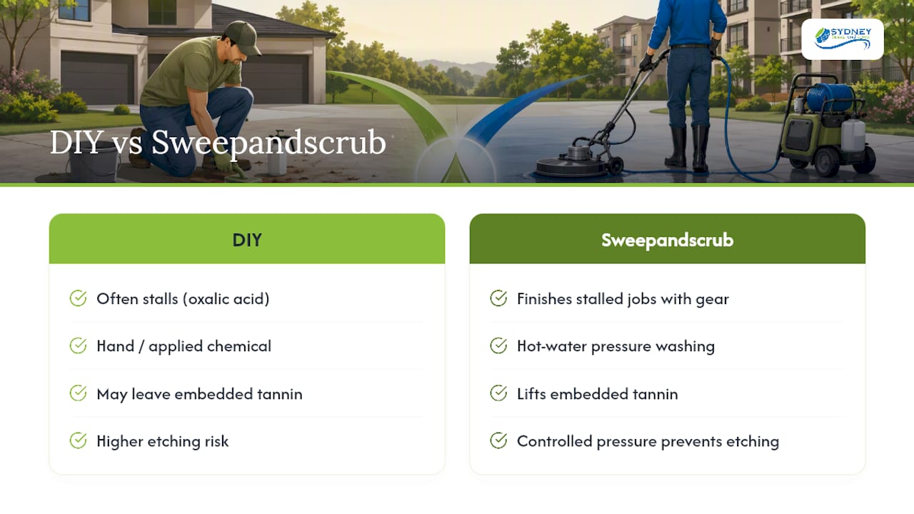 How Sydney Sweep and Scrub gets stubborn stains out for good — overview diagram