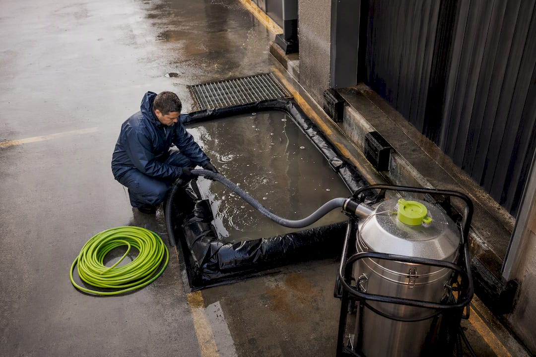 Captured wastewater contained at commercial site