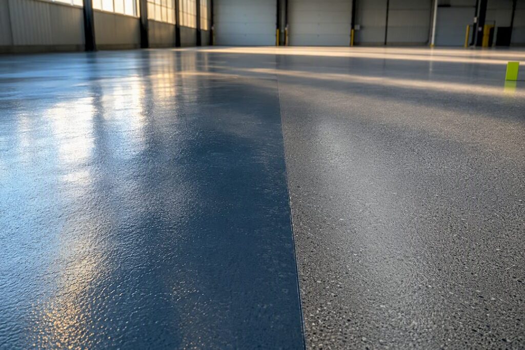 Adjacent industrial floor coating finishes