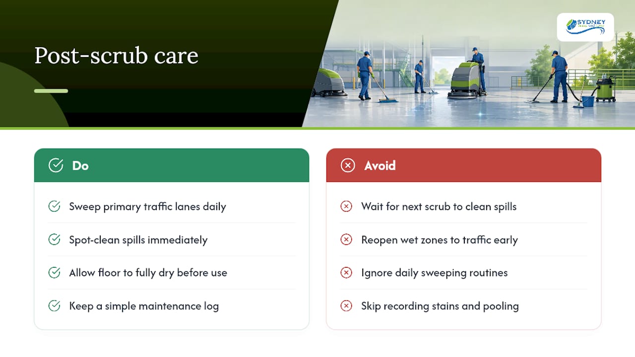 How do you maintain the floor after professional scrubbing? — overview diagram