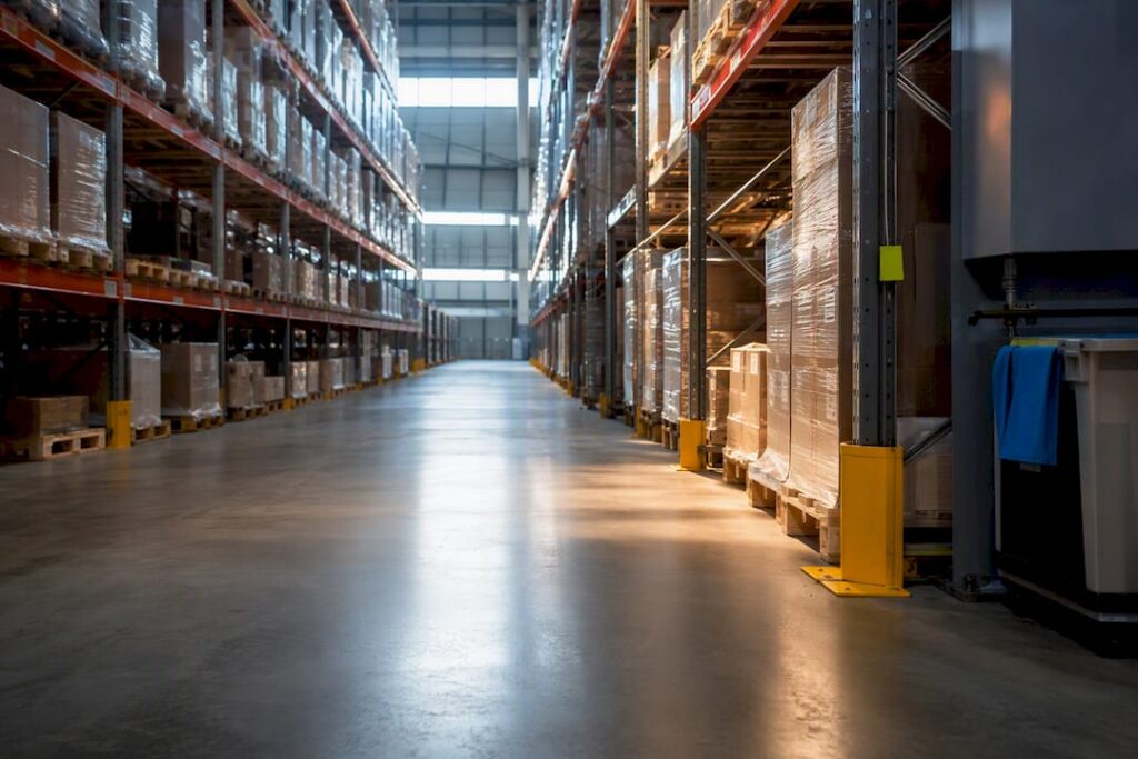 Clean warehouse aisle prepared for hygiene inspection