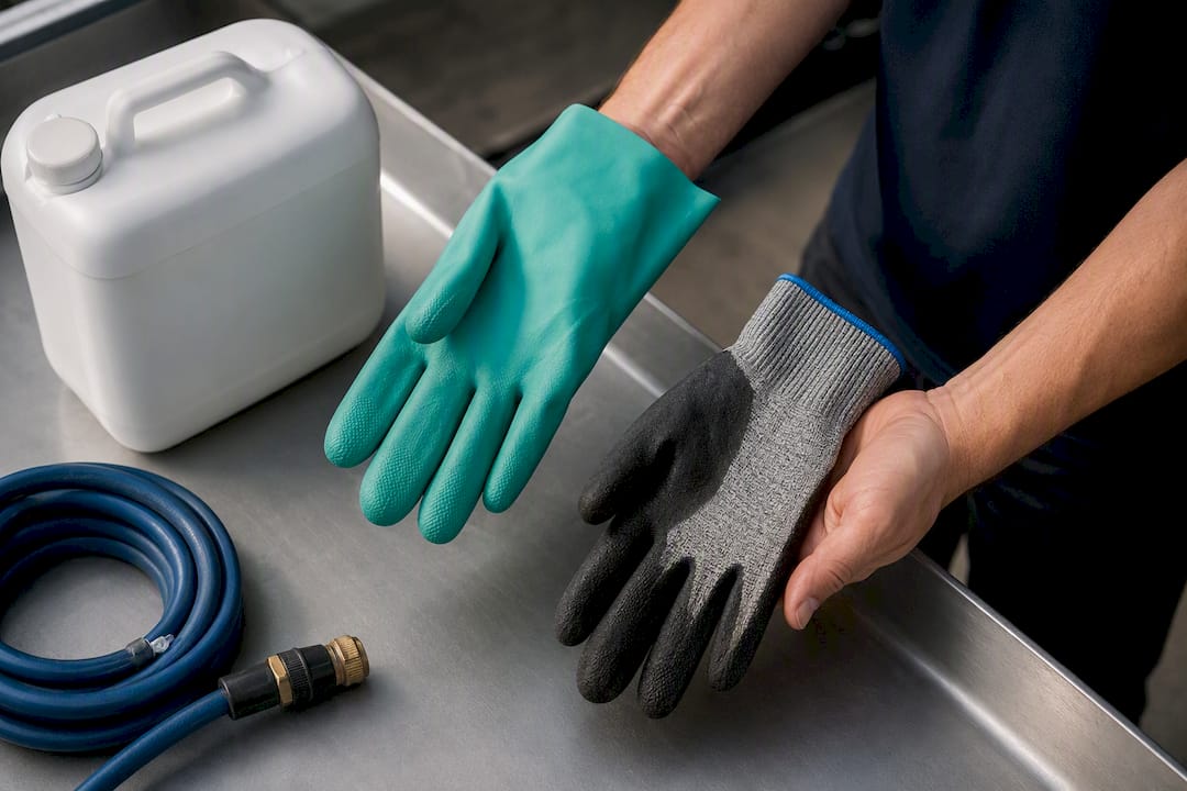 Nitrile and cut-resistant work gloves