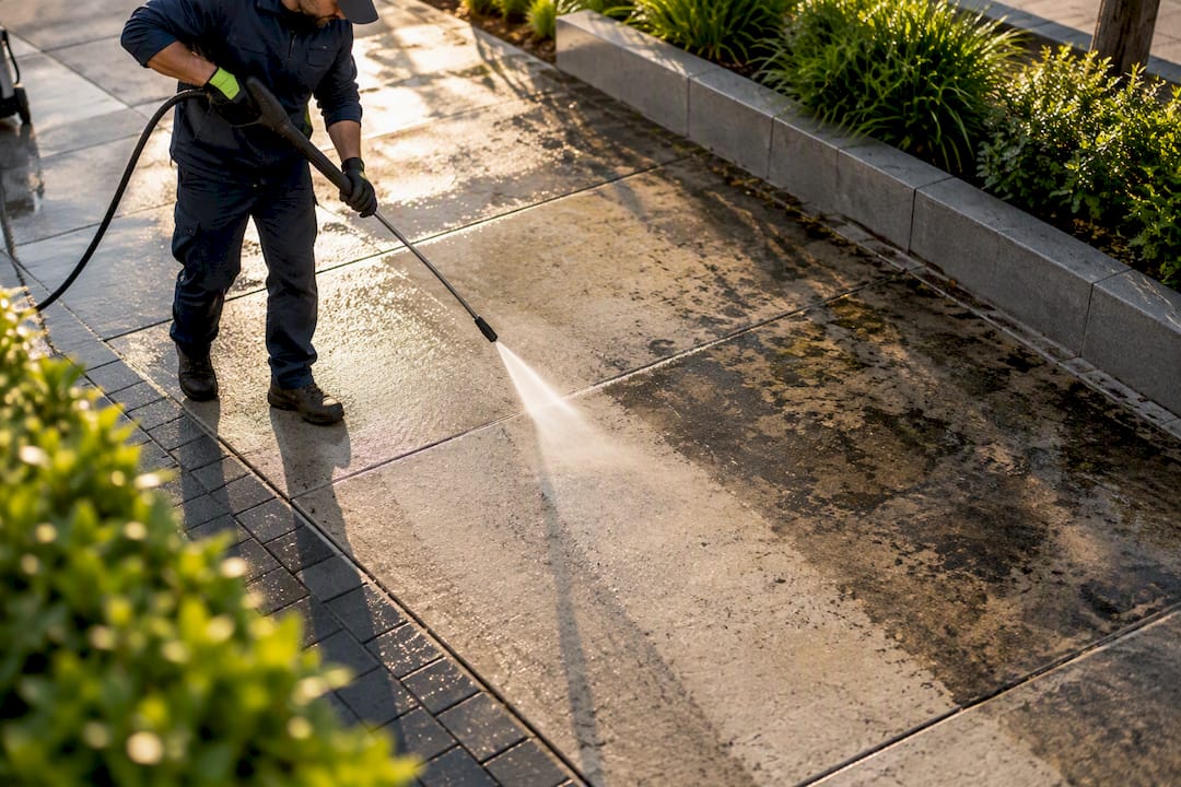 Pressure washing stains from Australian footpath
