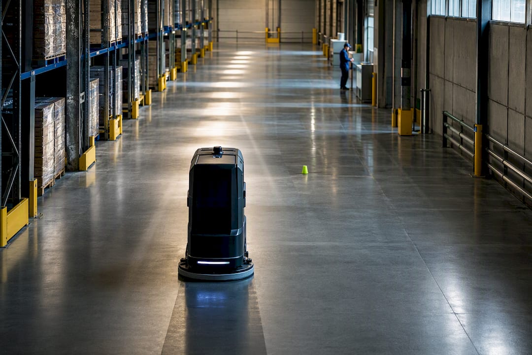 Automated scrubber cleaning facility floor