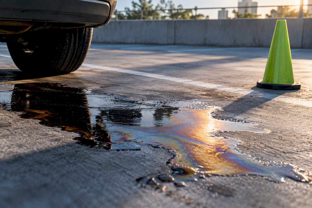 Oil spill in an open-air car park