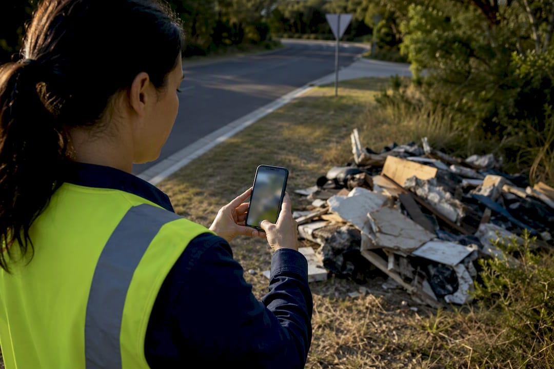 Officer photographing dumped waste for evidence