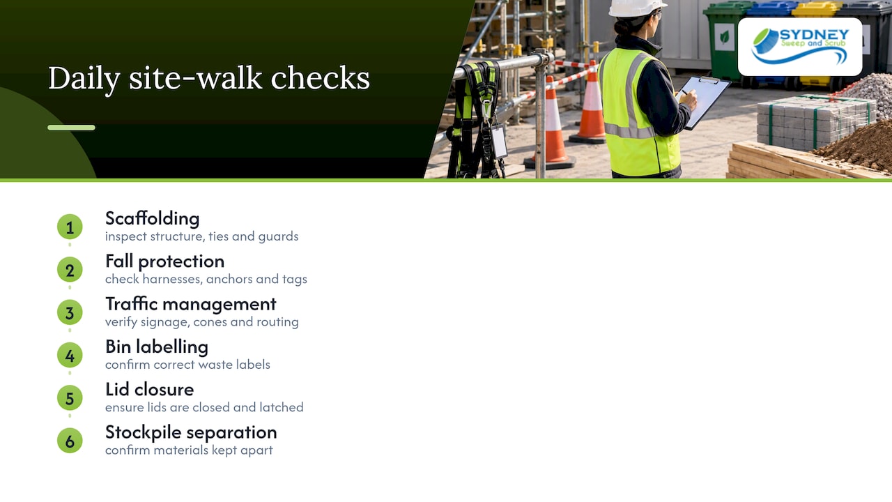 Daily site walk combining safety and waste checks