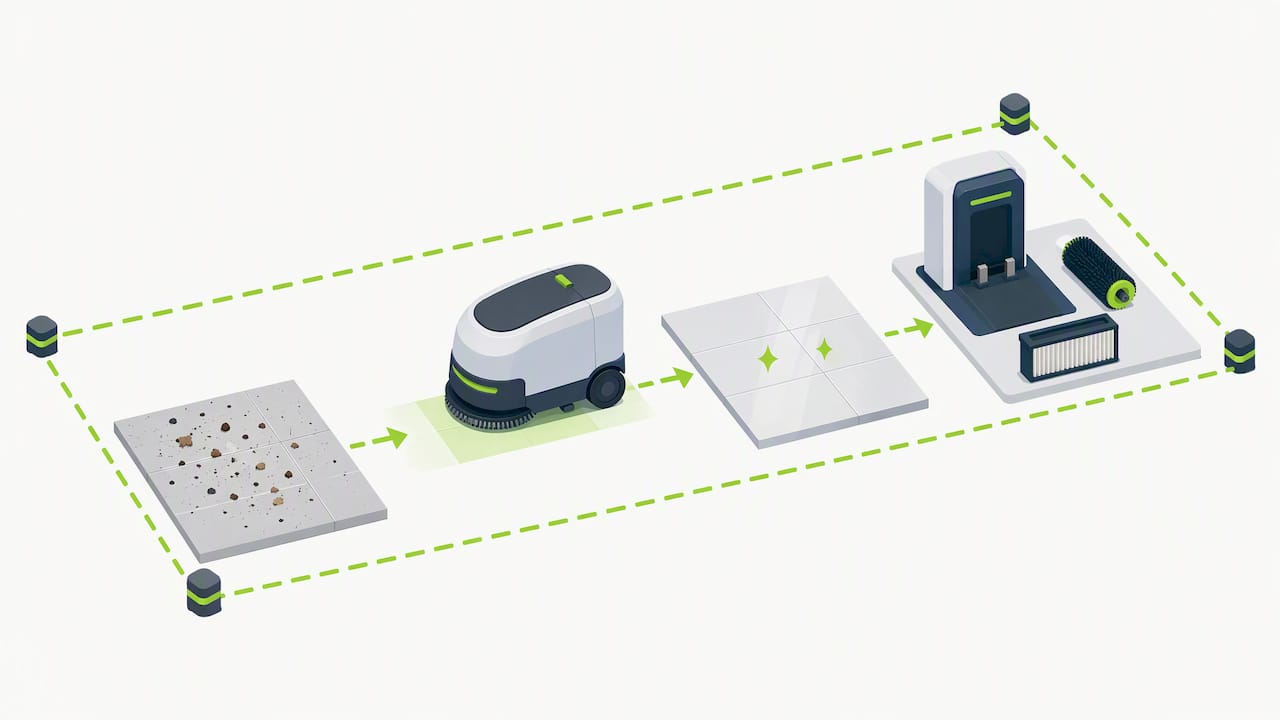 Illustration of robotic cleaning pilot workflow