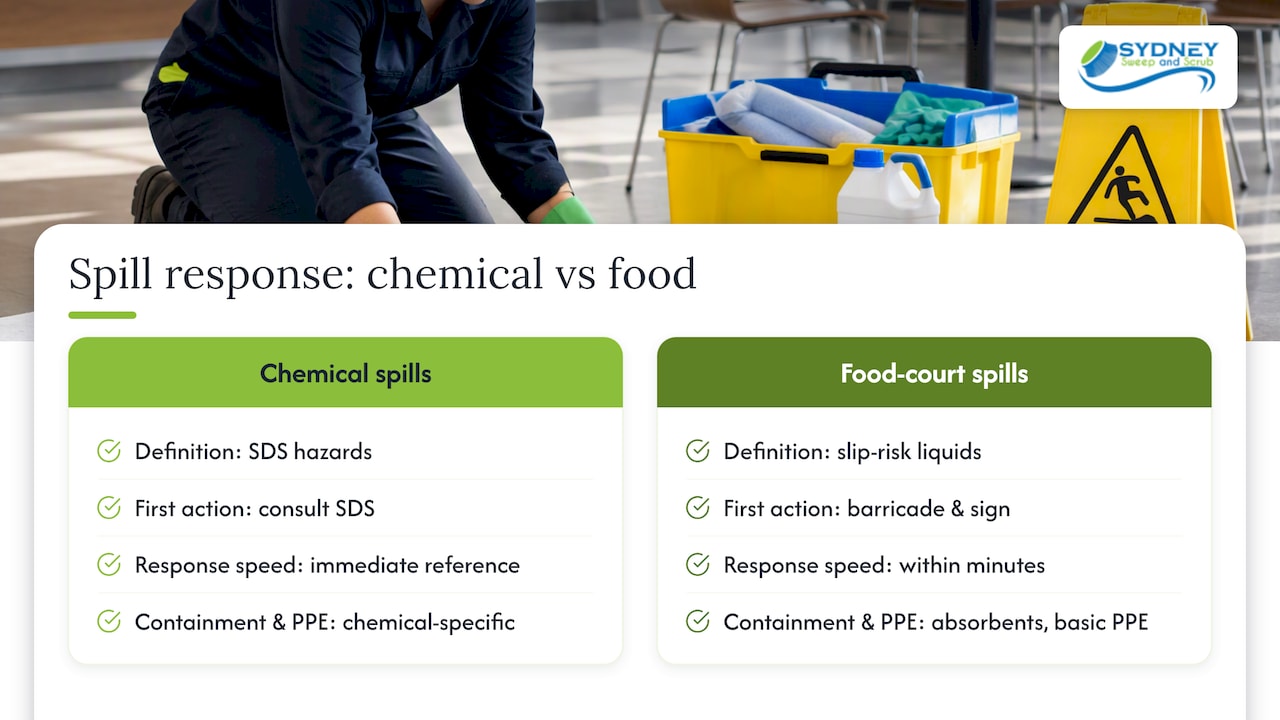 Different first responses for chemical and food spills