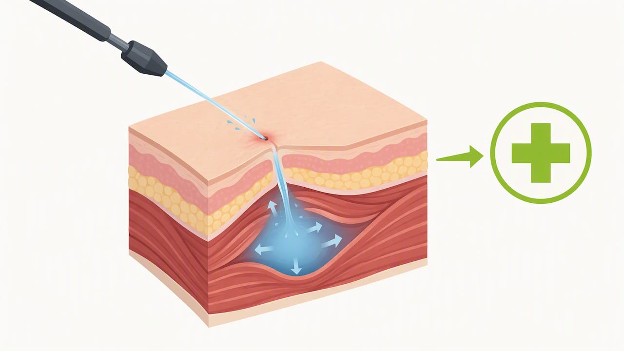 Cutaway showing hidden tissue damage beneath a small wound