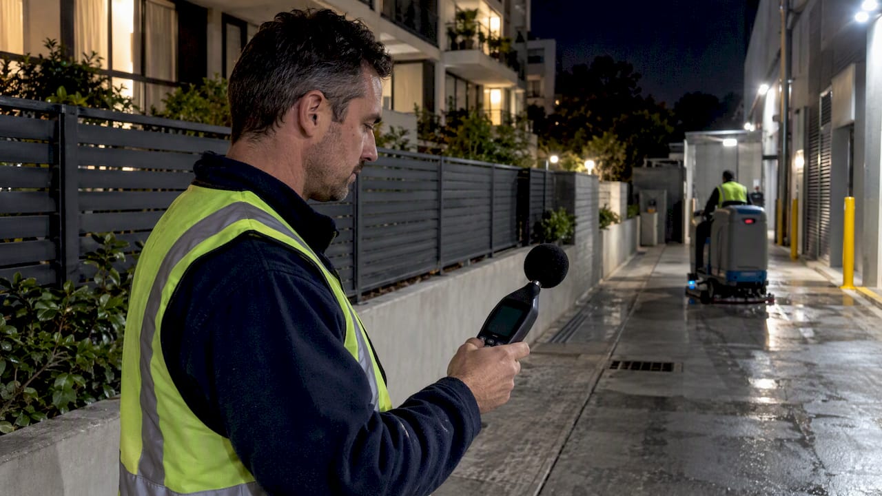 Supervisor checking noise at residential boundary