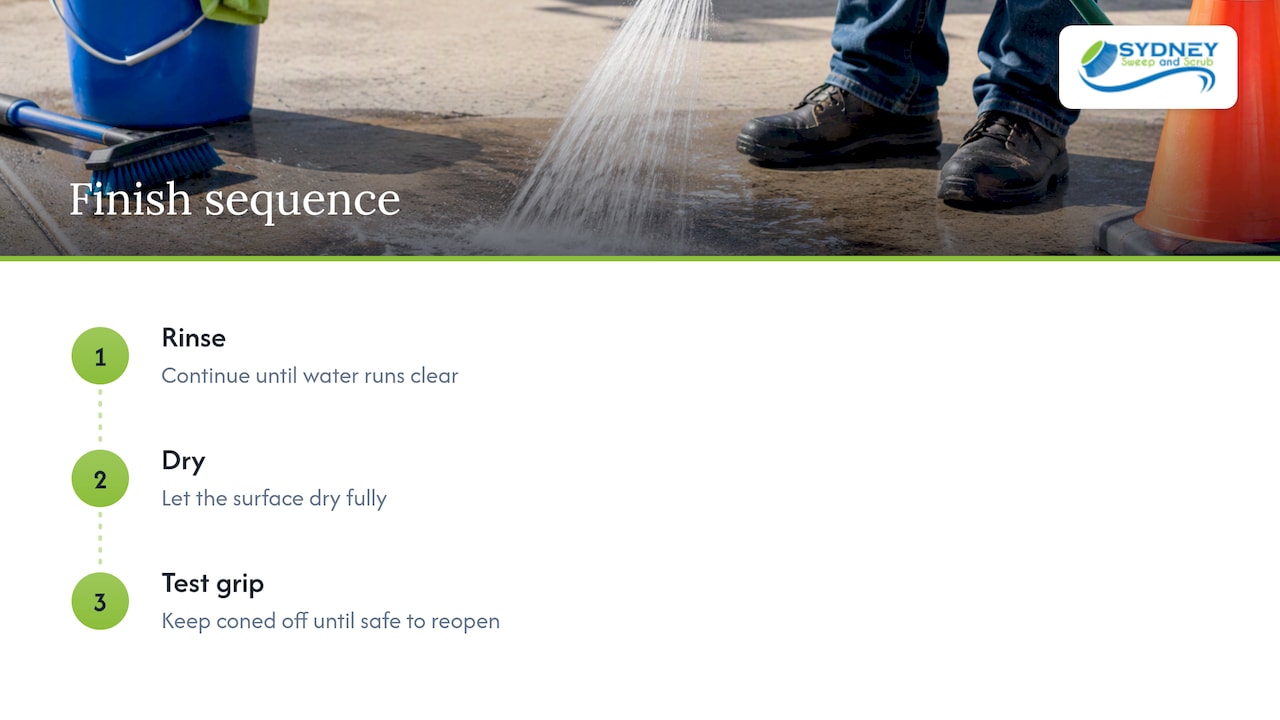 Rinse, dry, and test pavement before reopening