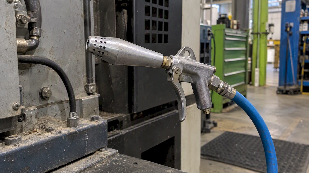 Quiet nozzle fitted to an industrial air hose