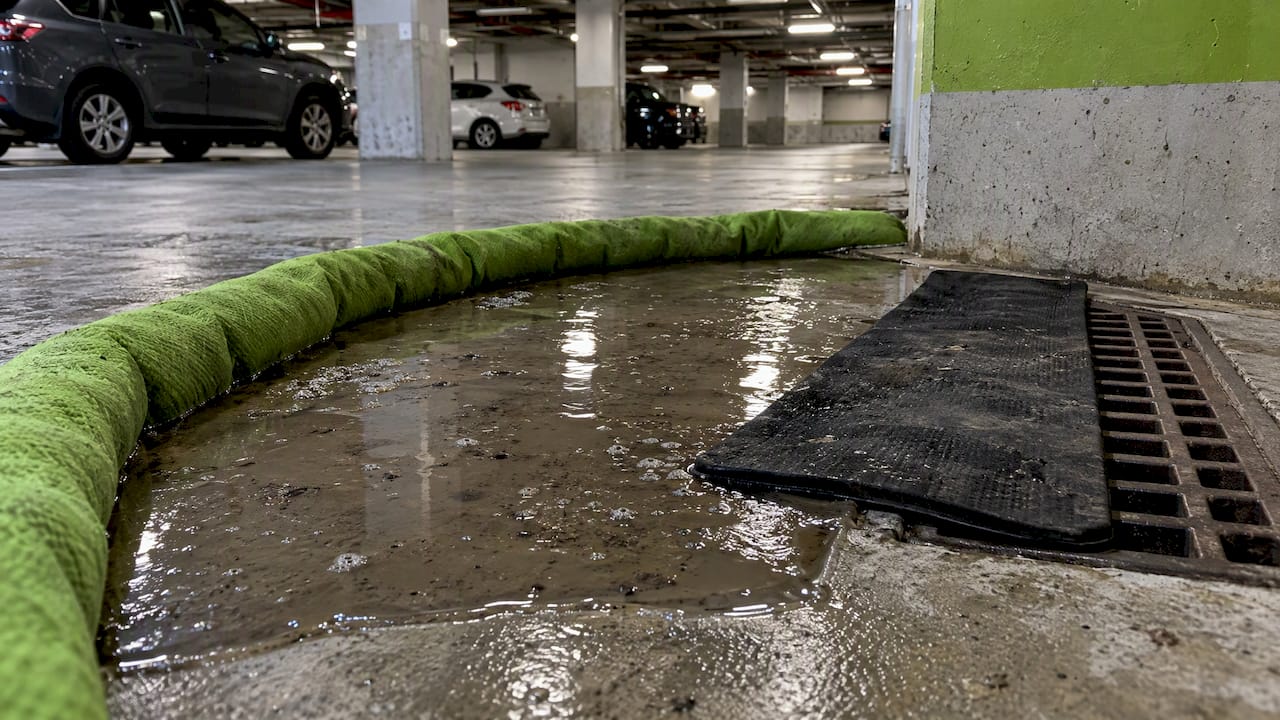 Runoff contained before reaching a car park drain